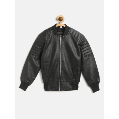 Leather Retail Kid's Faux Leather Regular Graphic Printed Jacket ( LRPRKDELBL )