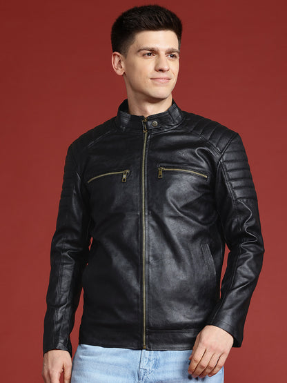 Leather Retail Men's Faux Leather Standard Length Jacket(LRDEBL)