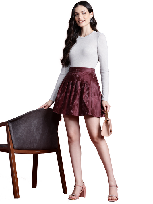 Leather Retail Cheery suede pleated skirt for women's & Girl's ( LRSUDSKRT2CH )