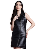 Leather Retail Women's Sleeveless Faux Leather Mini Dresses ( LRDRS1BL )