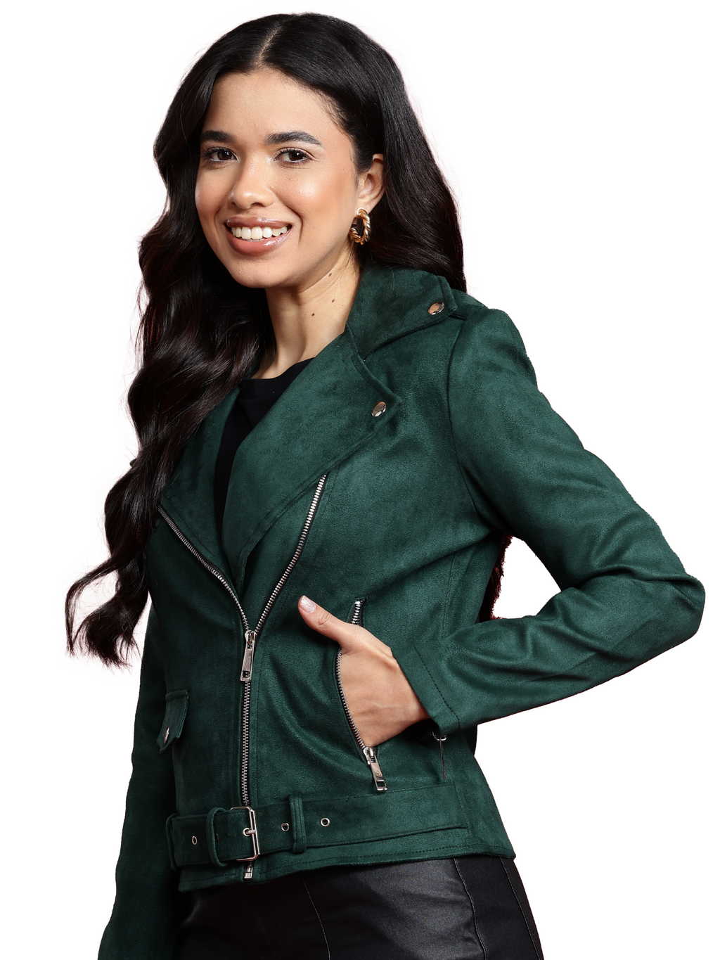 Leather Retail Women's Suede Full Sleeve Biker Jacket ( LRSUDF11GR )