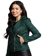 Leather Retail Women's Suede Full Sleeve Biker Jacket ( LRSUDF11GR )