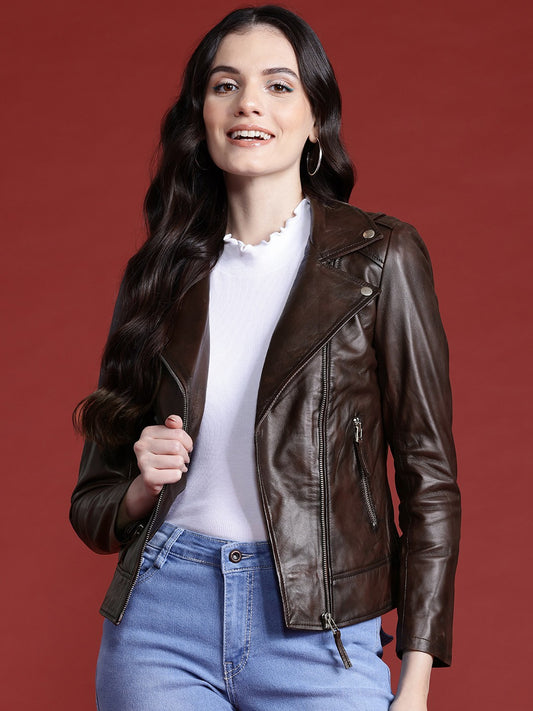 Leather Retail Genuine Leather Biker Jacket For Women's(LRPLF14CO)