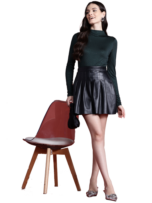 Leather Retail Women's Pu Leather Pleated Short Skirts( LRSKRT2BL )
