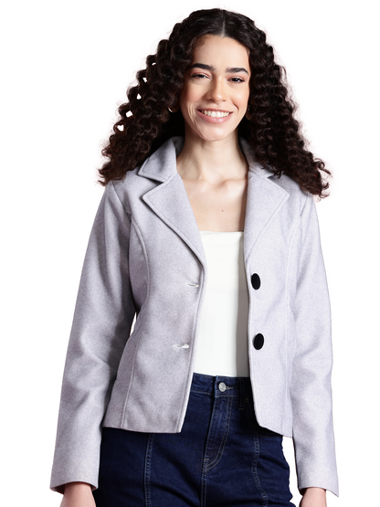 Leather Retail Women Full Sleeve Velvet Two Button Grey Jacket  ( LRVEL2BGE )
