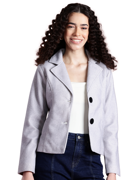 Leather Retail Women Full Sleeve Velvet Two Button Grey Jacket  ( LRVEL2BGE )