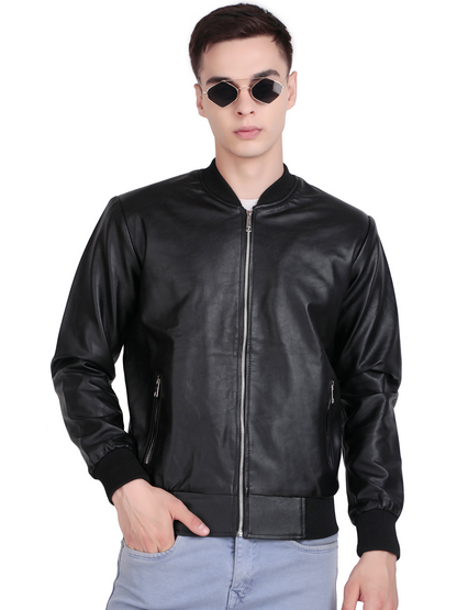 Leather Retail Men’s Graphic Print Faux Leather Biker Jacket ( LRPRELBL )
