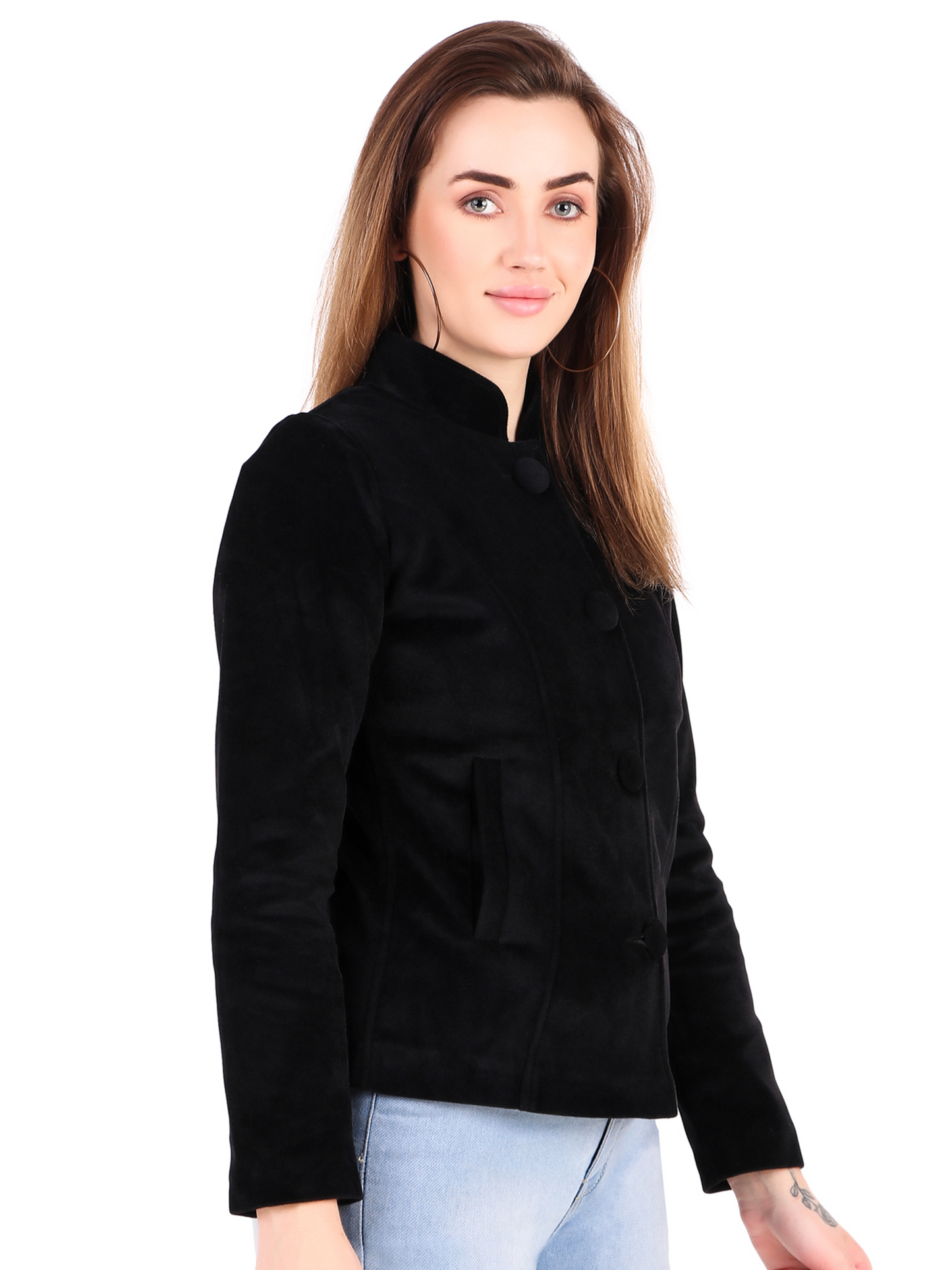 Leather Retail Coat Winter Wear Velvet Jacket For Women's ( LRVEL4BBL )