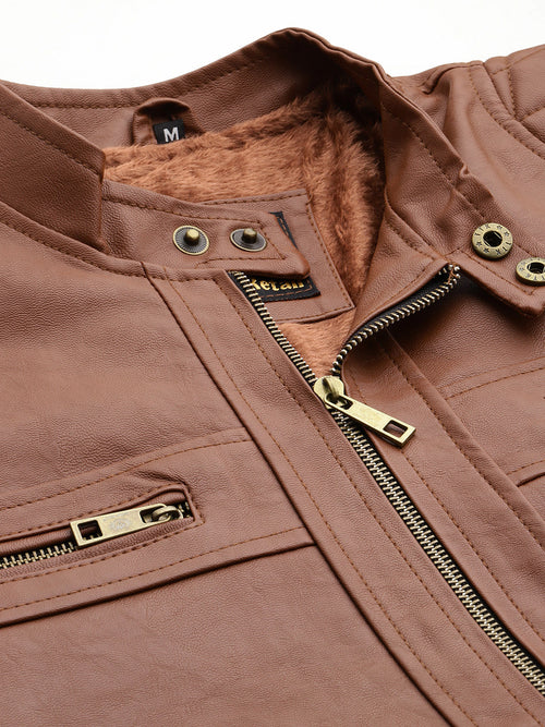 Leather Retail Biker Brown Jacket for Men's ( LRM38BR )