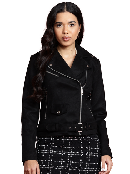 Leather Retail Women's Suede Full Sleeve Biker Jacket ( LRSUDF11BL )