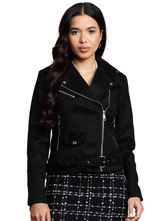 Leather Retail Women's Suede Full Sleeve Biker Jacket ( LRSUDF11BL )