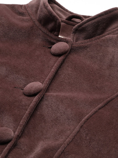 Leather Retail Women Full Sleeve Velvet Four Button Coffee Jacket ( LRVEL4BCO )
