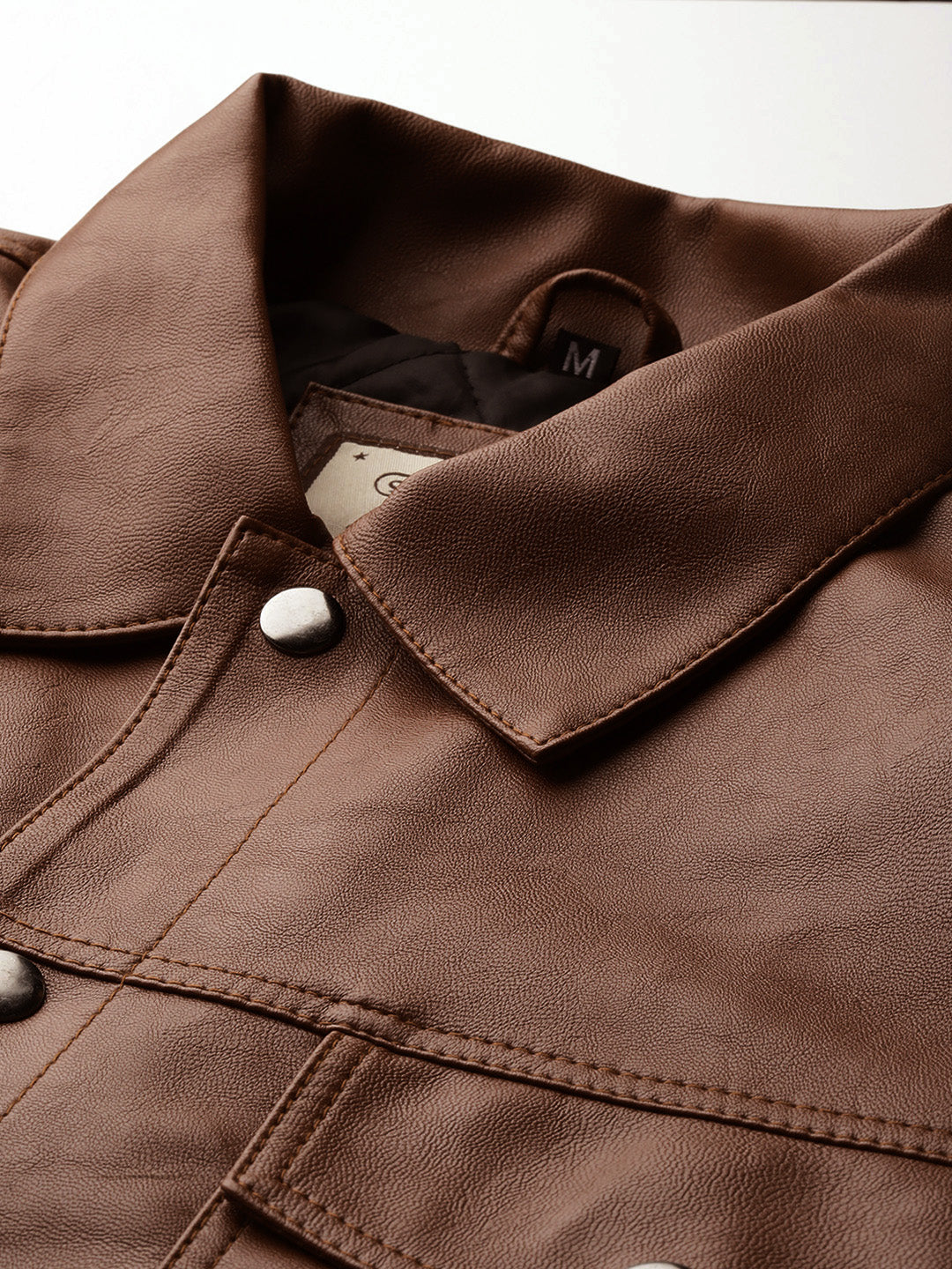 Leather Retail Brown Faux Leather Jacket for Men's with Snap Button Closure( LRAIM50BR )