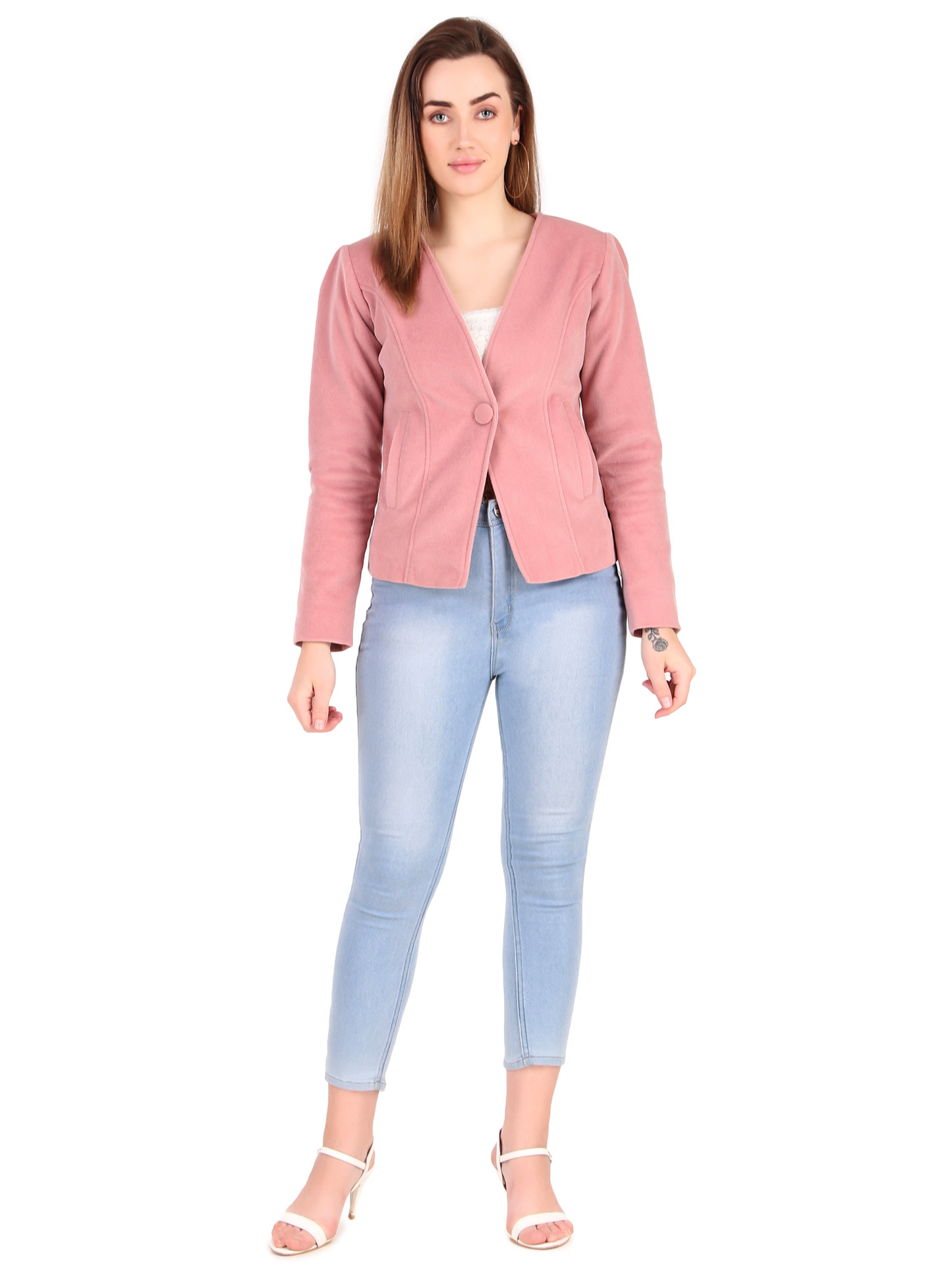 Leather Retail Single Button Winter Wear Velvet Jacket For Women's ( LRVELSBPN )