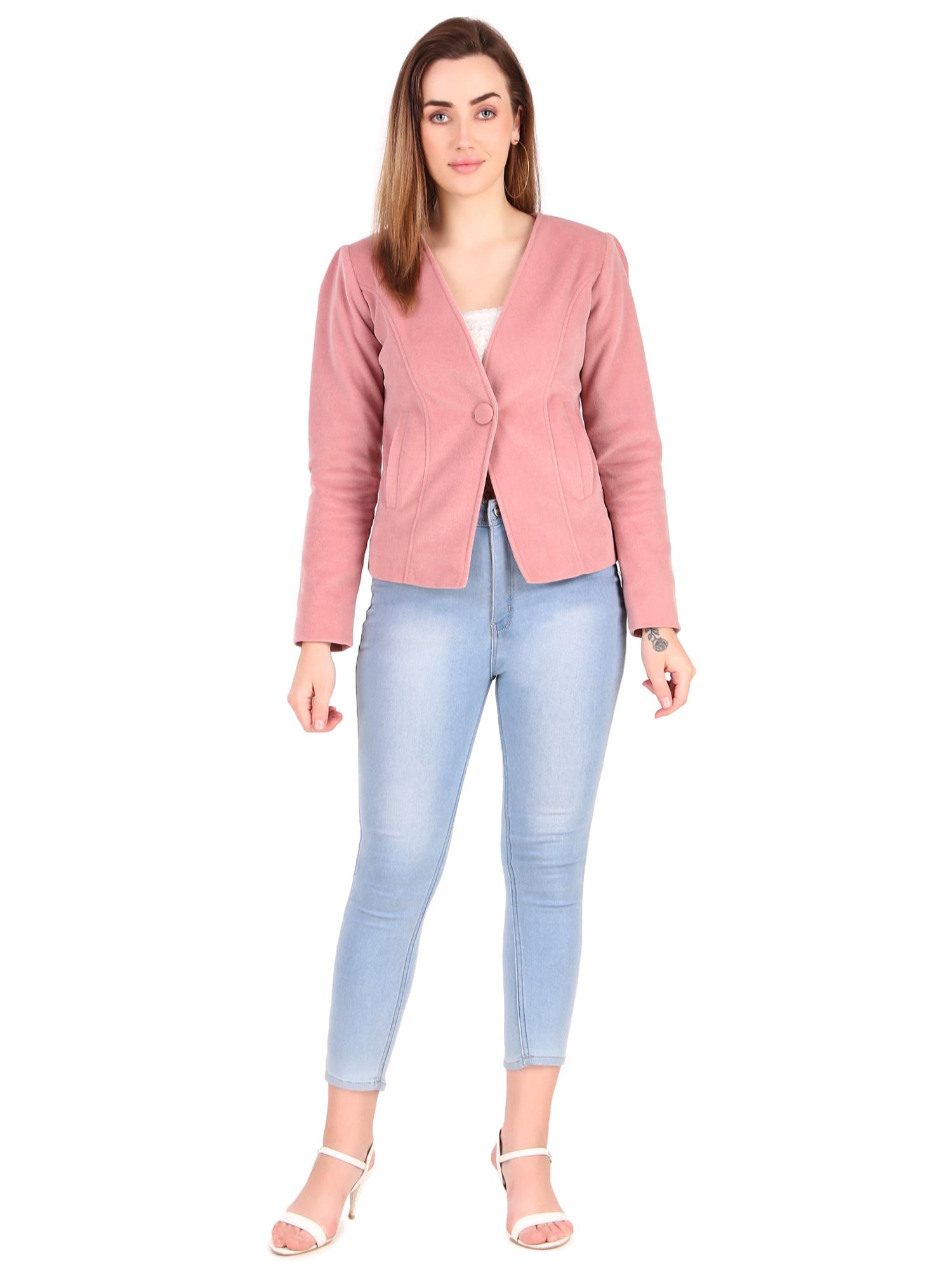 Leather Retail Single Button Winter Wear Velvet Jacket For Women's ( LRVELSBPN )