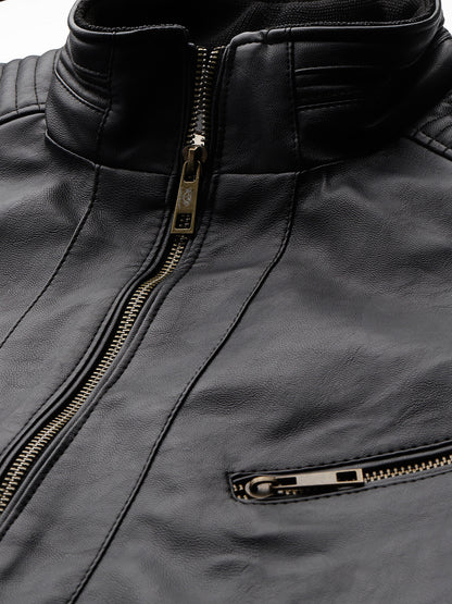 Leather Retail Full Sleeve Men's PU Black Jacket ( LRM48BL )