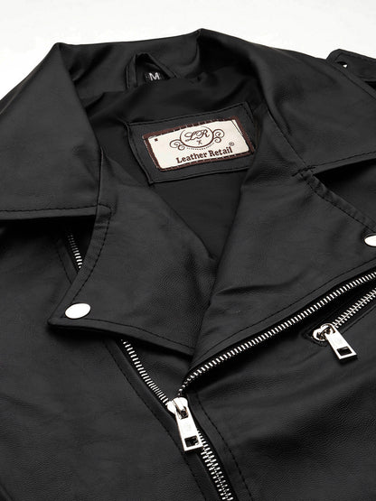 Leather Retail® Men's Solid Biker Jacket(LRRMBL)