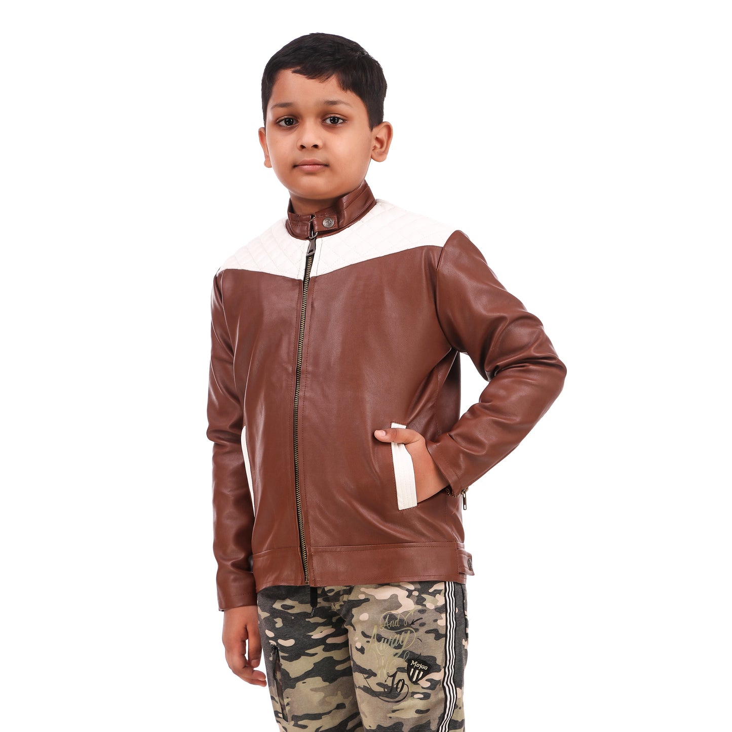 Leather Retail kid's full sleeves winter jacket_Brown (LRKDWPBR02)