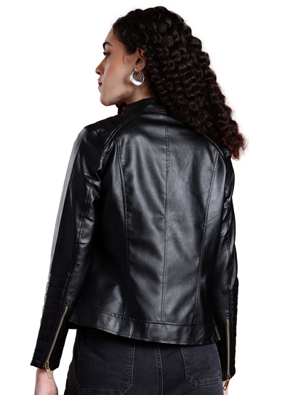 Leather Retail Full Sleeve Solid Jacket for Women's(LRWBN)