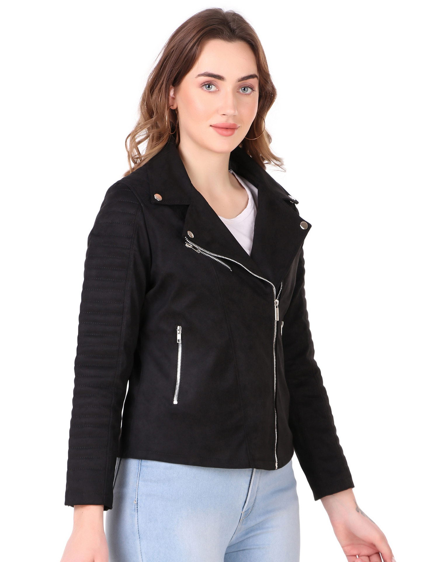 Leather Retail Women's Suede Faux Leather Jacket ( LRSUDFRBL )