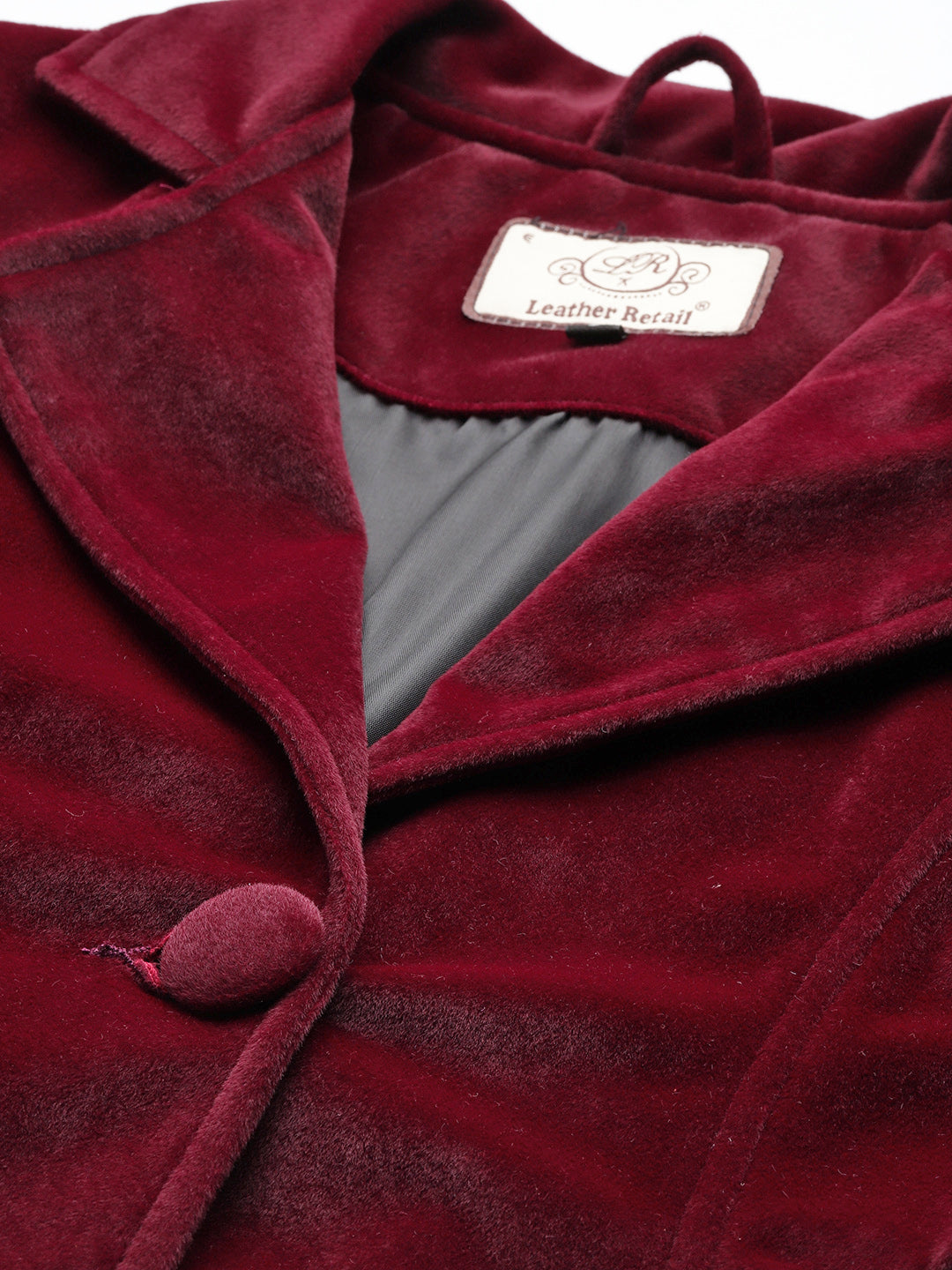Leather Retail Women Full Sleeve Velvet Two Button Mahroon Jacket ( LRVEL2BMH )
