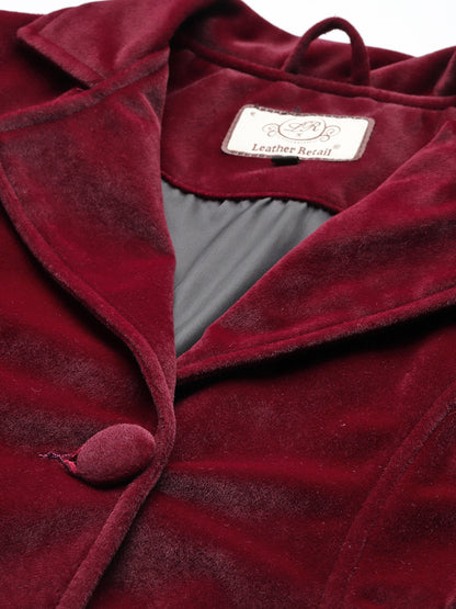 Leather Retail Women Full Sleeve Velvet Two Button Mahroon Jacket ( LRVEL2BMH )