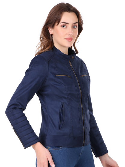 Leather Retail Women's Suede Faux Leather Jacket(LRSUDWBU)