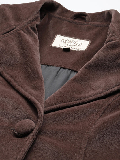 Leather Retail Women Full Sleeve Velvet Three Button Coffee Jacket ( LRVEL3BCO )