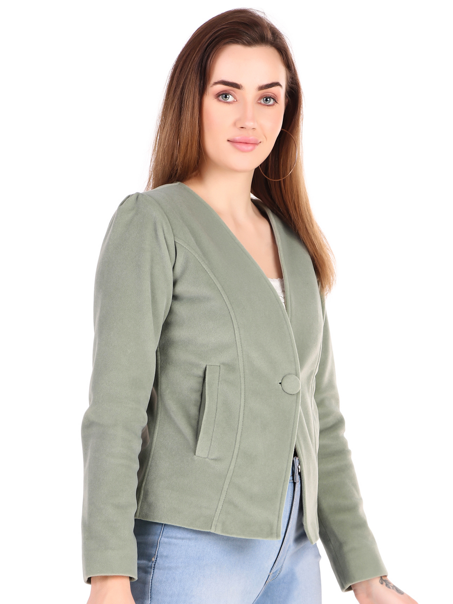 Leather Retail Single Button Winter Wear Velvet Jacket For Women's ( LRVELSBGR )