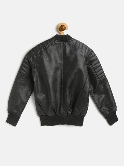 Leather Retail Kid's Faux Leather Regular Graphic Printed Jacket ( LRPRKDELBL )
