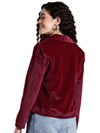 Leather Retail Women Full Sleeve Velvet Two Button Mahroon Jacket ( LRVEL2BMH )