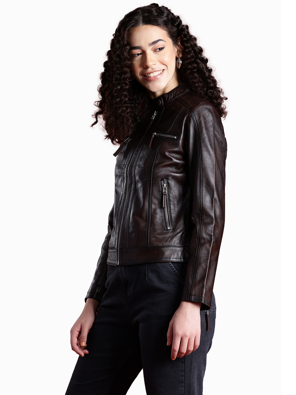Leather Retail Genuine Leather Biker Jacket For Women's ( LRPLF15CO )