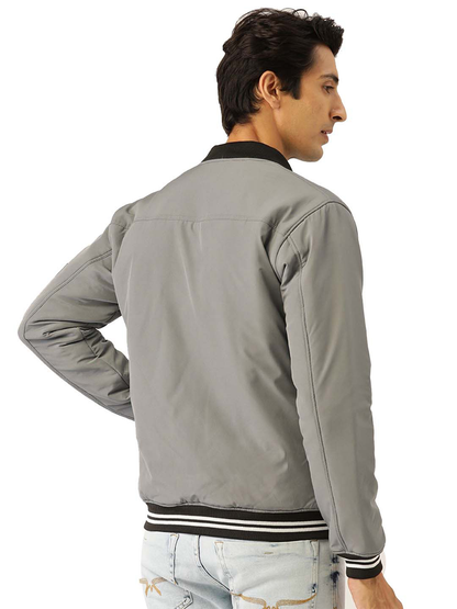 Leather Retail® Mens Solid Polyester Winter Jacket Grey Color(LRM35GE)