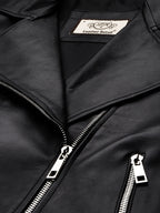 Leather Retail Women's Faux Leather Full Sleeve Skeleton Face Graphic Printed Jacket ( LRPRF11BL )