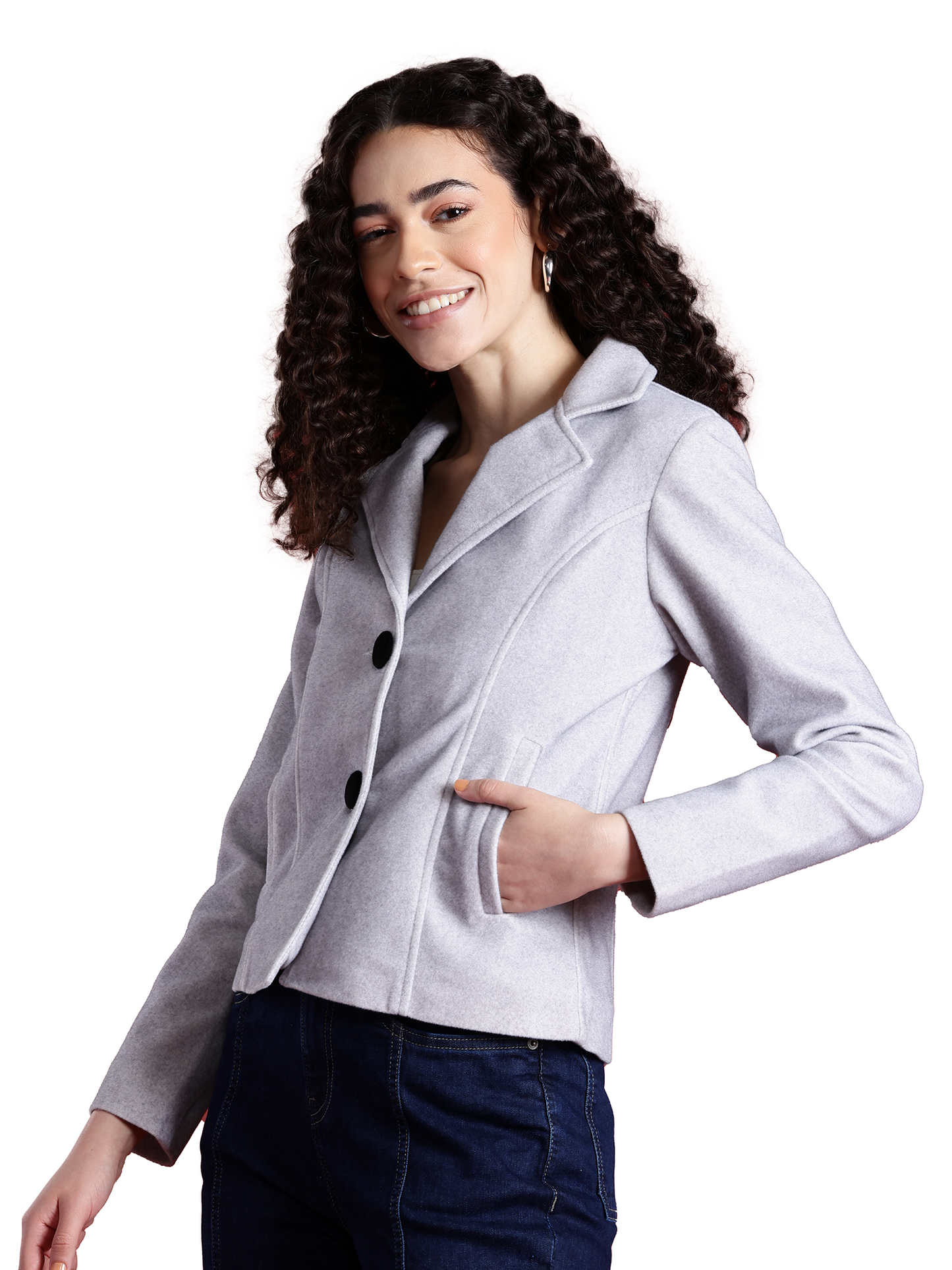 Leather Retail Women Full Sleeve Velvet Two Button Grey Jacket  ( LRVEL2BGE )