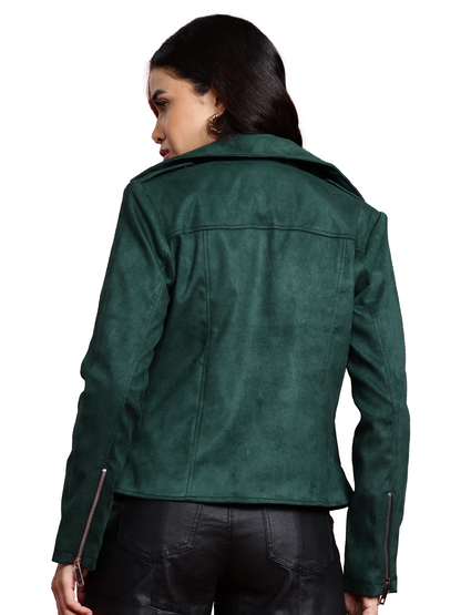 Leather Retail Women's Suede Full Sleeve Biker Jacket ( LRSUDF11GR )