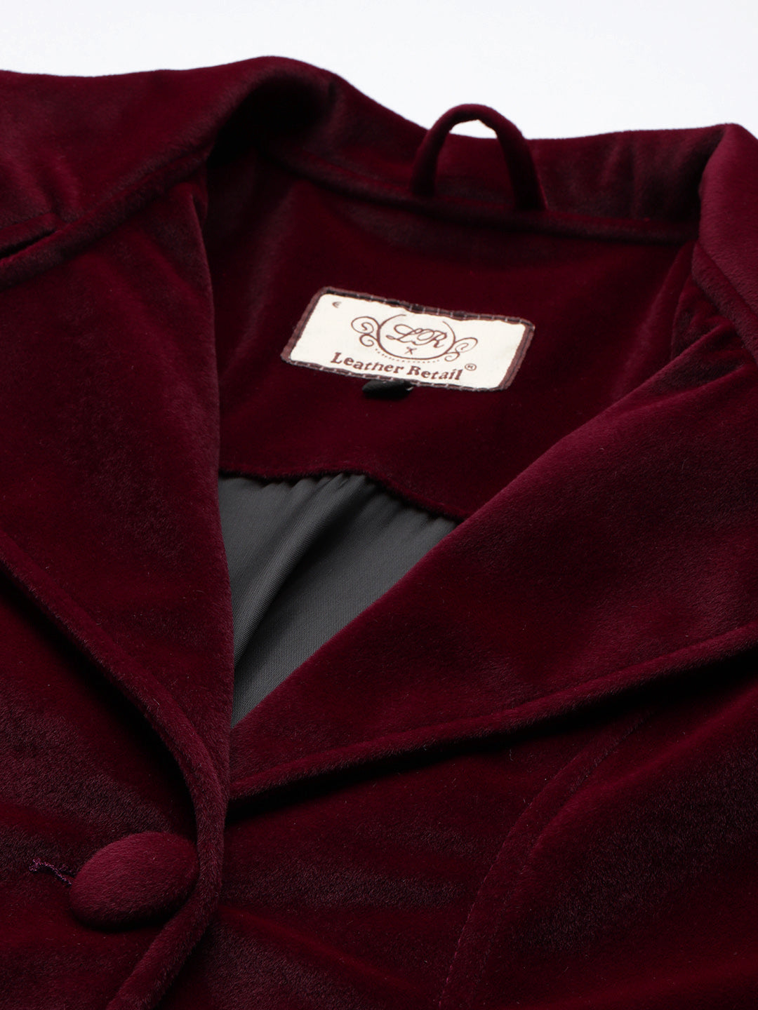Leather Retail Women Full Sleeve Velvet Three Button Mahroon Jacket ( LRVEL3BMH )