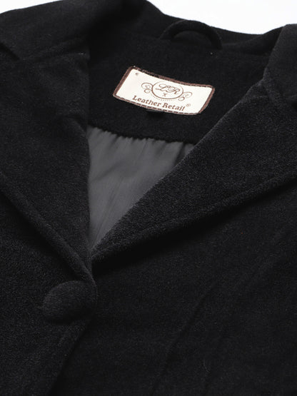 Leather Retail Women Full Sleeve Velvet Two Button Black Jacket ( LRVEL2BBL )