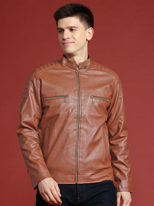 Leather Retail Brown Faux LeatherBiker Jacket for Men's(LRBRBR)