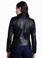 Leather Retail Genuine Leather Biker Jacket For Women's ( LRPLF14BL )