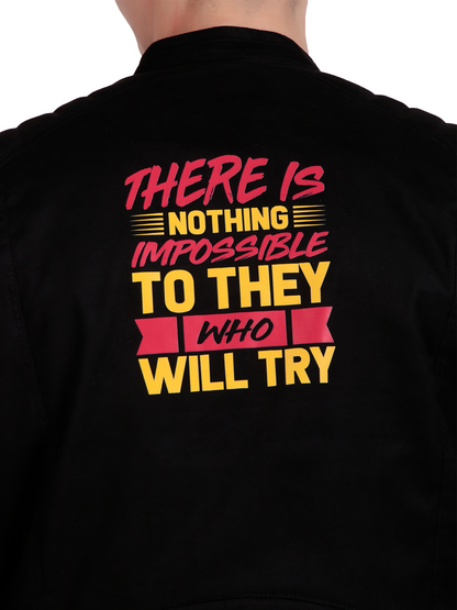 Leather Retail Men's Suede Leather Quotes Printed Jacket ( LRPRSUDDEBL )