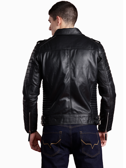 Leather Retail Genuine Leather Biker Jacket for Men's ( LRPLM40BL )