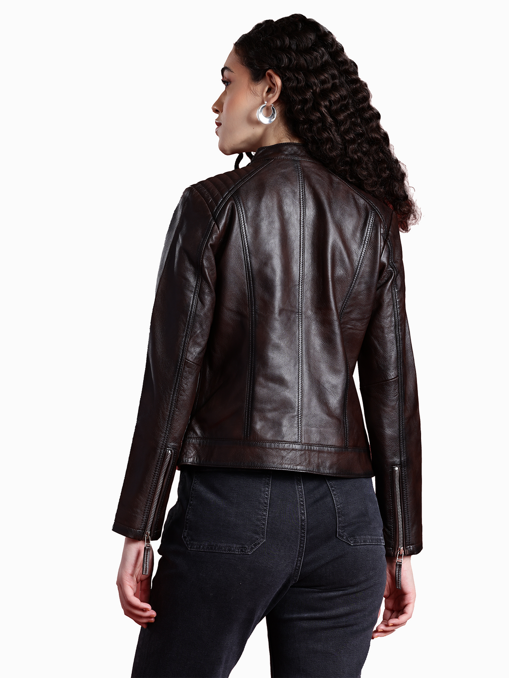Leather Retail Genuine Leather Biker Jacket For Women's ( LRPLF15CO )