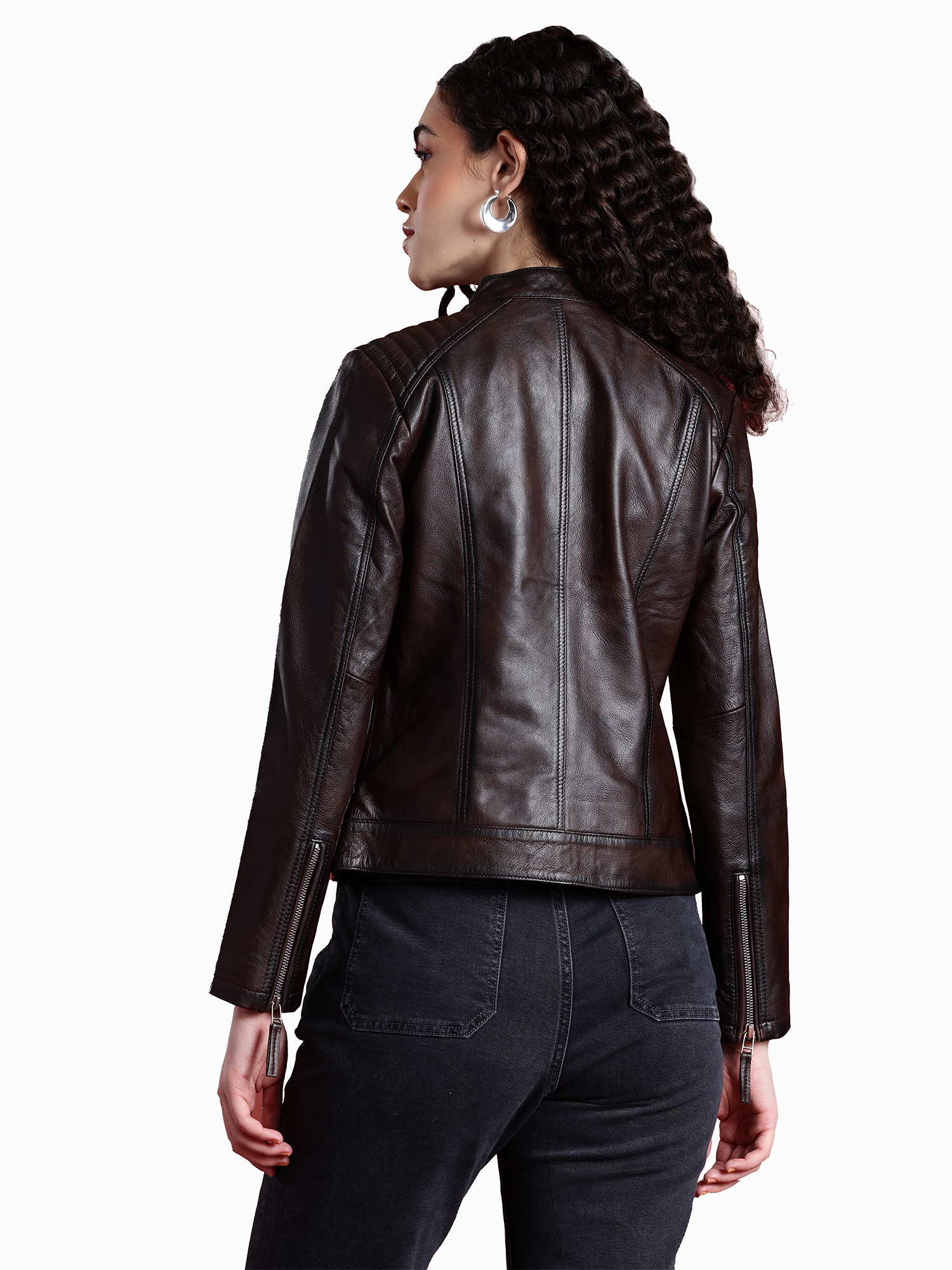 Leather Retail Genuine Leather Biker Jacket For Women's ( LRPLF15CO )
