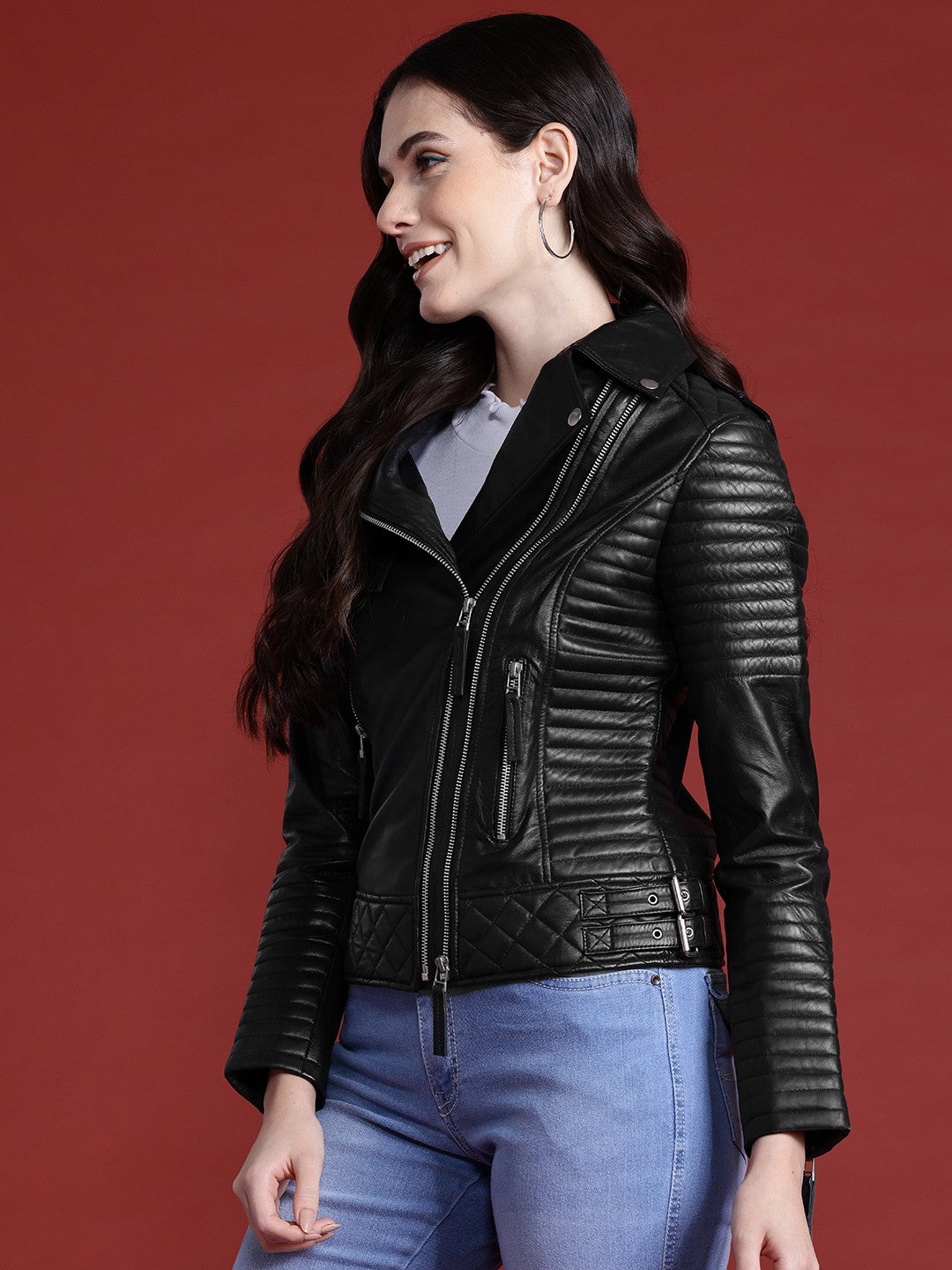 Leather Retail Female's Pure Genuine Leather Jacket(LRPLF16BL)