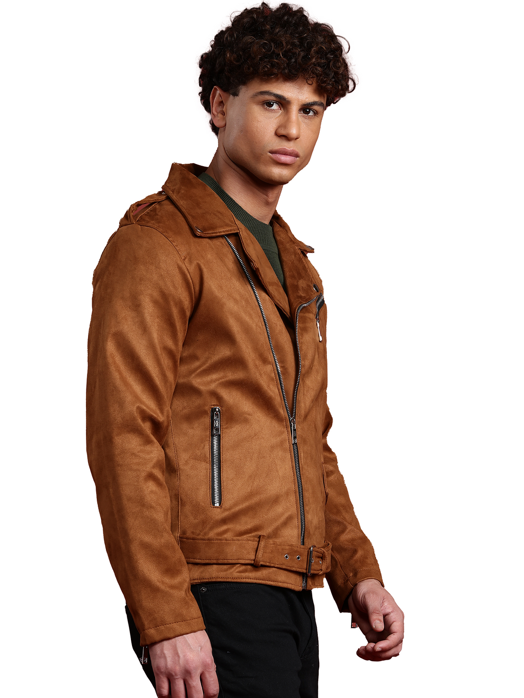 Leather Retail Mens Brown Suede Leather Biker Jacket ( LRSUDM11BR )