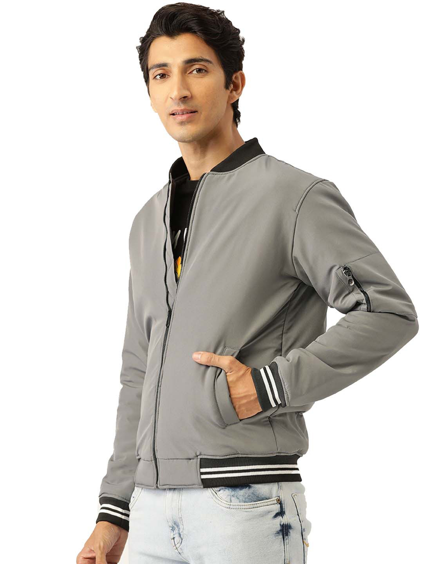 Leather Retail® Mens Solid Polyester Winter Jacket Grey Color(LRM35GE)