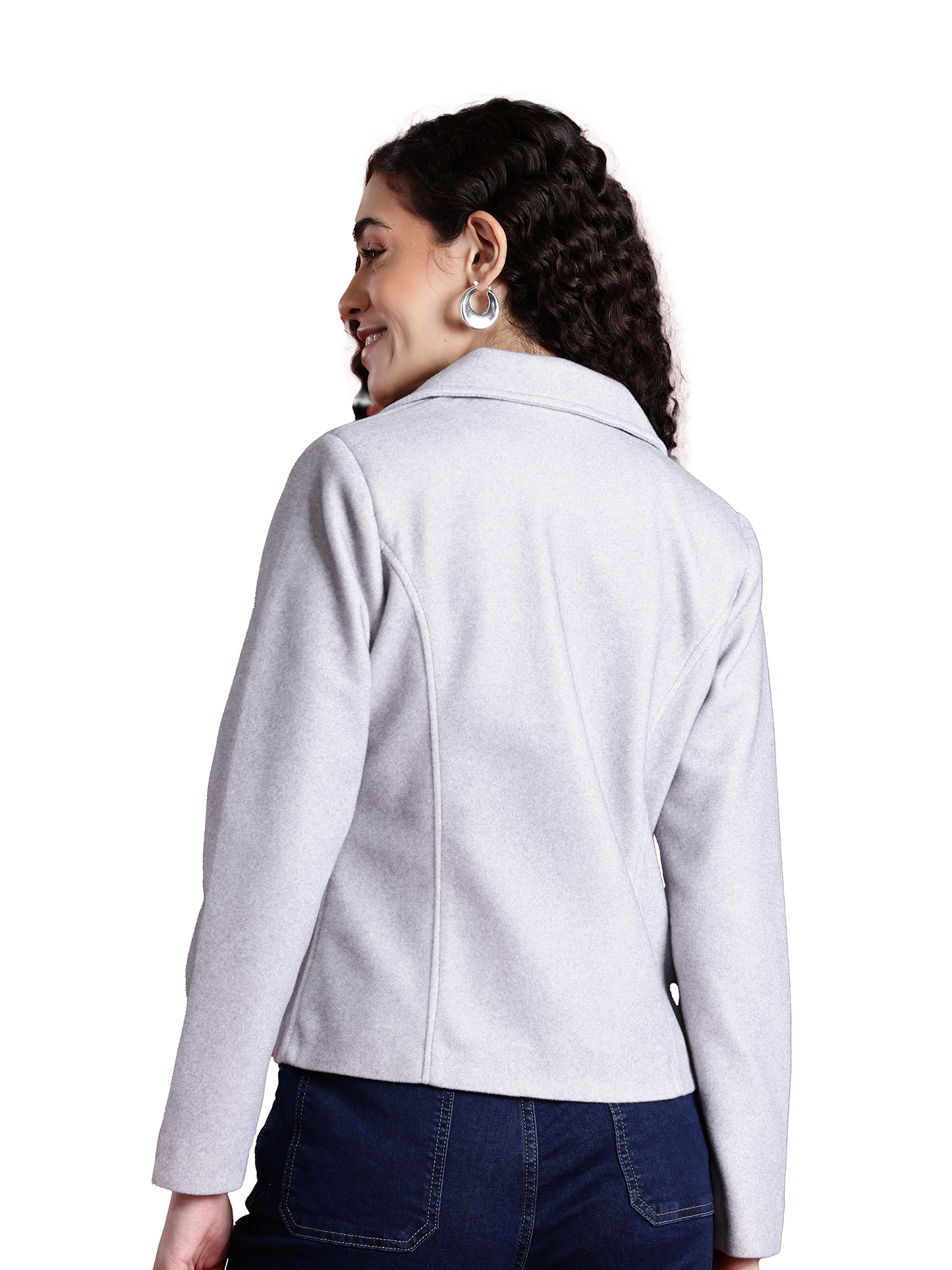 Leather Retail Women Full Sleeve Velvet Two Button Grey Jacket  ( LRVEL2BGE )