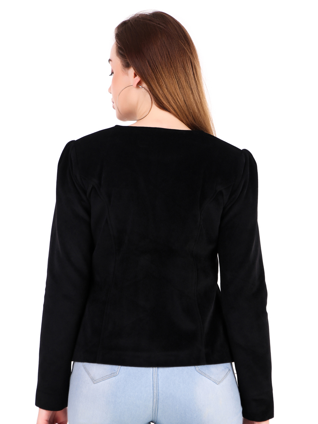 Leather Retail Single Button Winter Wear Velvet Jacket For Women's ( LRVELSBBL )