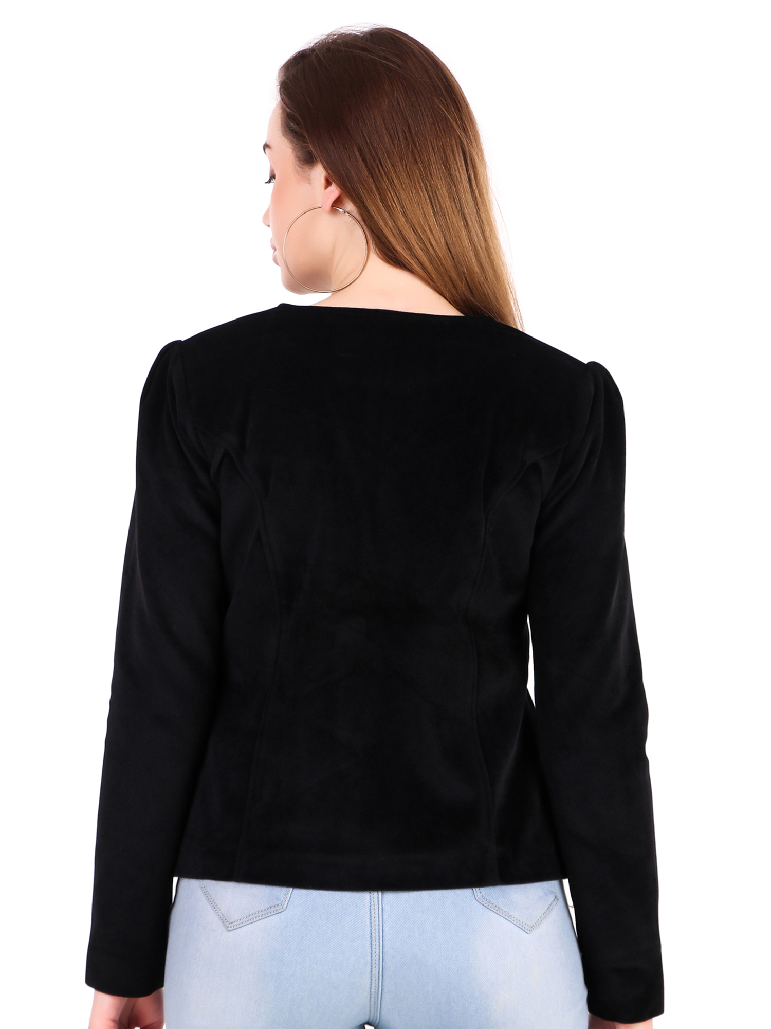 Leather Retail Single Button Winter Wear Velvet Jacket For Women's ( LRVELSBBL )